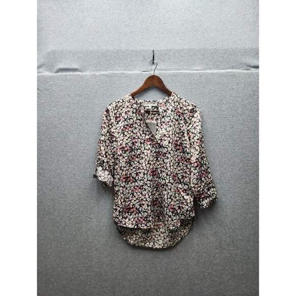 Daniel Rainn Womens Floral Print Blouse 3/4 Sleeve Polyester Size PS Black & Pin - Picture 1 of 6